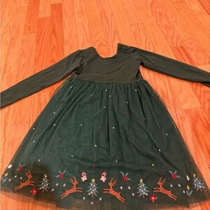 Hanna Andersson Dark Green Dress with Festive Embroidery